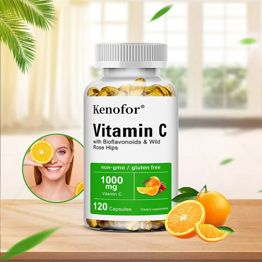 Vitamin C 1000mg - with Bioflavonoids & Wild Rose Hips,Supports Skin Health,Antioxidant,Immune System Health,120 Capsules